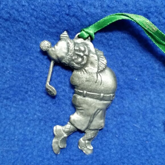 Vintage EBJ Pewter Santa Playing Golf Ornament Gift for Golfer Pre-Owned No Box - Picture 9 of 10